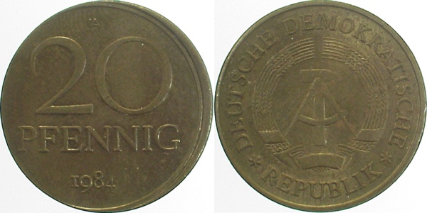 P1511b84A2.0 20Pfennig  DDR 1984A WS: D5 vz !!!!!!! J1511b  