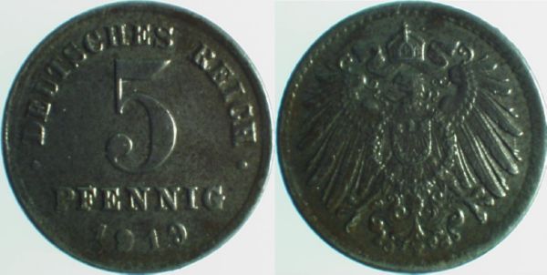 P29719G1.5 5 Pfennig  19G vz/st.9schw.gepräg J 297  