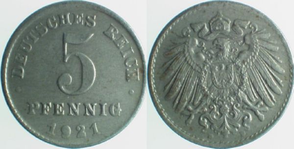 P29721D2.5 5 Pfennig  1921D 5 doppelt ss/vz! J 297  