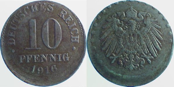 P29816A3.0 10 Pfennig  1916A ss D15 J 298  