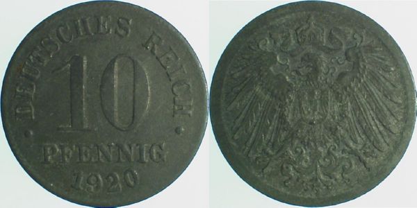 P29920-2.5 10 Pfennig  1920 SS/VZ Brei.Randstab J 299  