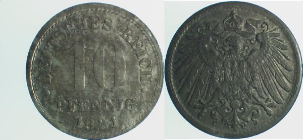 P29921-2.0 10 Pfennig  21 o.Mzz/JZ Punkt dazwis J 299  