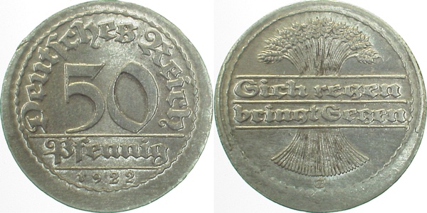 P30122E2.0 50 Pfennig 1922E o.Ring o.Riffelung geprägt !!!! J 301  