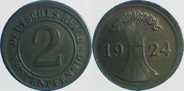 P30724D1.2 2 Pfennig  1924D D5 prfr!! J 307  