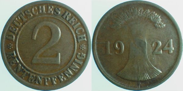 P30724D3.0 2 Pfennig  1924D St.Riß d.Mzz J 307  