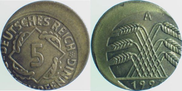 P30824A2.0b 5 Pfennig  1924A D15 vz J 308  