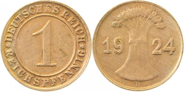P31324D2.5 1 Pfennig  1924D Ährenseite stark doppelt !!! J 313  