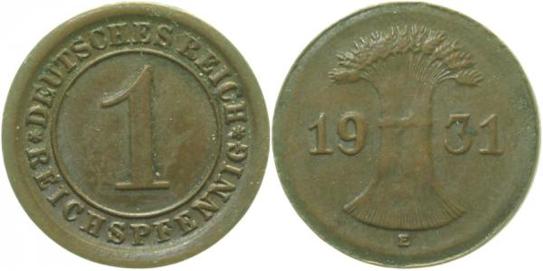 P31331E2.0 1 Pfennig  1931E ohne Ring geprägt !! J 313  