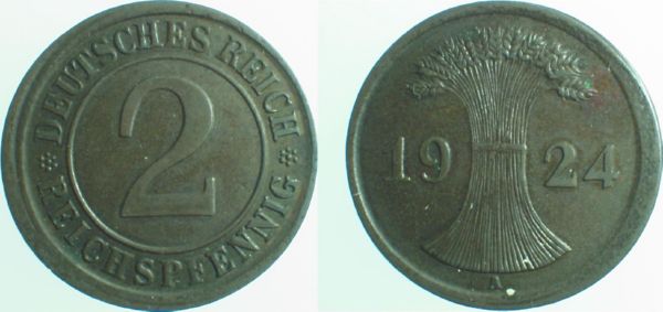 P31424A2.0 2 Pfennig  24A D5 vz J 314  