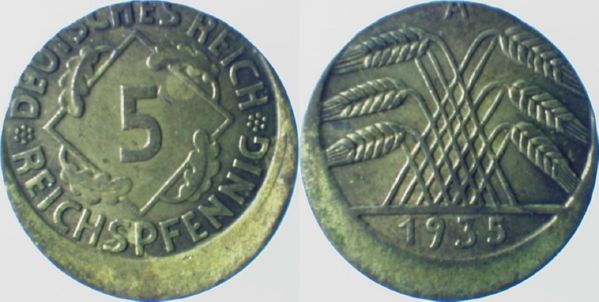 P31635A2.0 5 Pfennig  1935A D15 vz J 316  