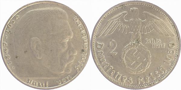 P36639D2.5 2 Reichsmark  1939D VS:tw.deutl.doppelt J 366  