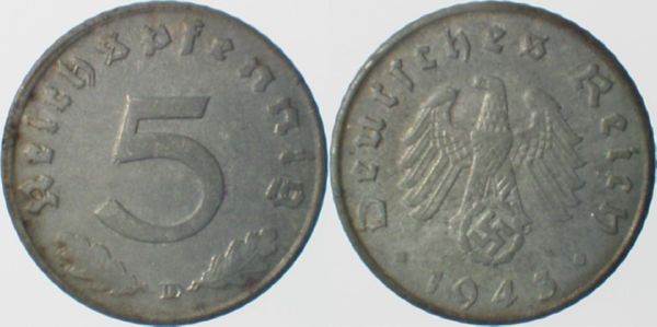 P37043D2.0 5 Pfennig  43D Mzz: ID deutlich vz J 370  