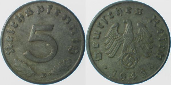 P37043D3.0 5 Pfennig  43D Mzz: ID ss J 370  