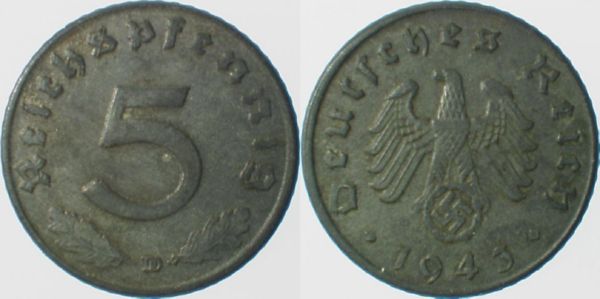 P37043D3.0 5 Pfennig  43D Mzz: ID ss J 370  