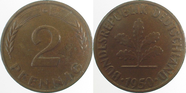 P38150G2.5 2 Pfennig  50G 2 deutl. doppelt !!!! J 381  