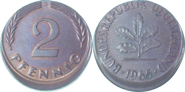 P38165G2.0 2 Pfennig  1965G vz. D10 J 381  