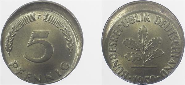 P38250F1.2 5 Pfennig  1950F D15 bfr s.selten J 382  