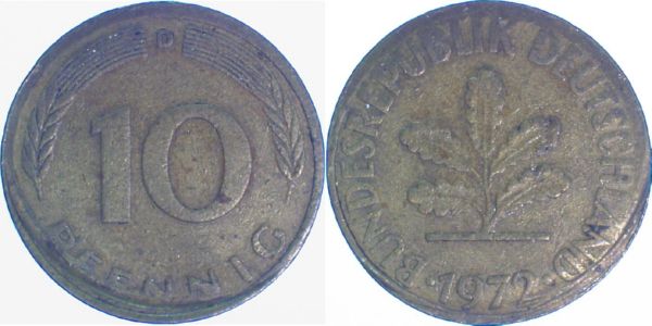 P38372D3.0 10 Pfennig  72D l.Dez. ss J 383  