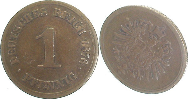 PROB001d 1 Pfennig 1876G deutl.feine Riff. ss J 001  