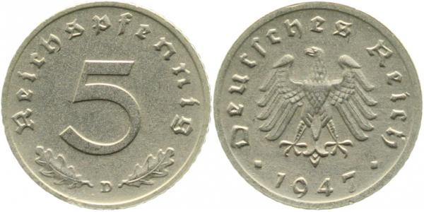 PROB374b 5 Pfennig  1947D Eisen-nickelplatt. zu Sch.374M-  