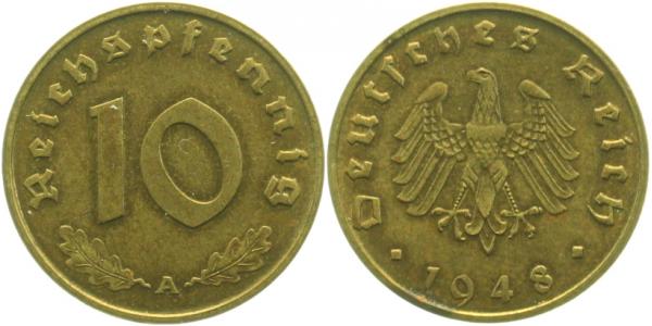 PROB375-1 10 Pfennig  1948A Stahl messingplattiert Sch.375- unbekannt  