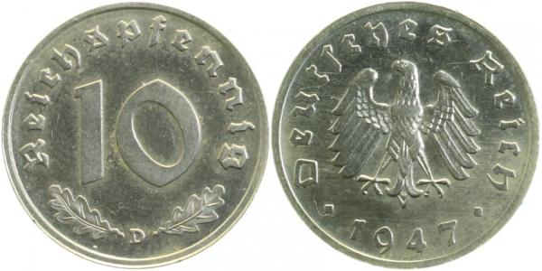 PROB375a 10 Pfennig  1947D Eisen Ni plattiert Sch.375M  