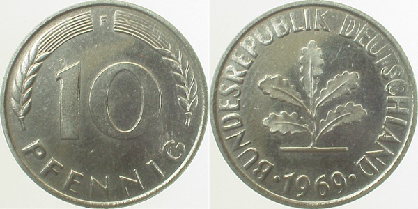 PROB383b 10 Pfennig  1969F Fe Cu/Ni plattiert 3,0 gr.!!! J 383  