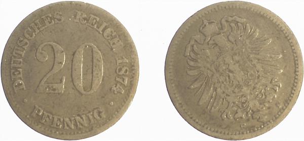 S00574F3.5 20Pfennig  1874F ca. S330 s/ss RRR J 005  