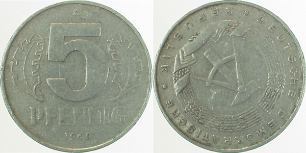 S150968A3.0c 5 Pfennig  DDR 1968A S90 ss J1509  