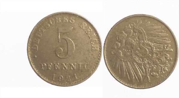 S29721A3.0 5 Pfennig  1921A ca. S315 ss J 297  