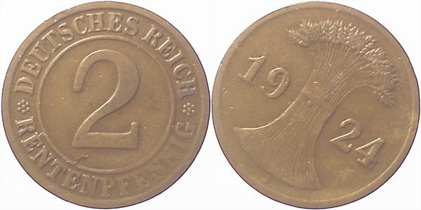 S30724J2.5 2 Pfennig  1924J S40 ss-vz J 307  