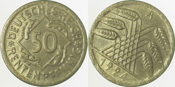S31024A1.2 50 Pfennig  1924A ca. S45 prfr J 310  
