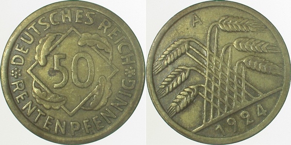 S31024A2.5 50 Pfennig  1924A ss/vz S330 J 310  