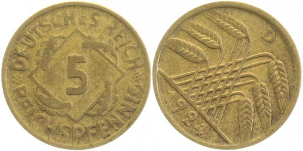 S31624D-2-8 5 Pfennig  1924D S 80 ss   !!! J 316  