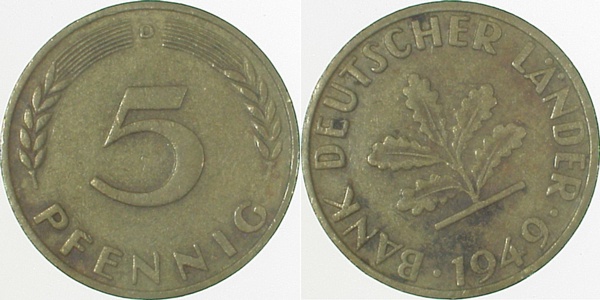 S37749D2.5 5 Pfennig  49D ca. S315 ss/vz J 377  