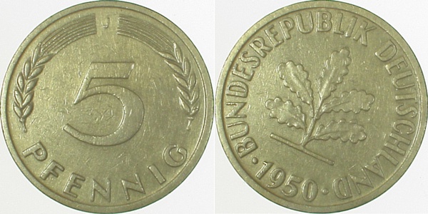 S38250J3.0b 5 Pfennig  1950J ca.S25 ss J 382  