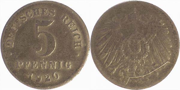 U29720-3.0 5 Pfennig  20 o. MZZ,schlecht gepr. J 297  