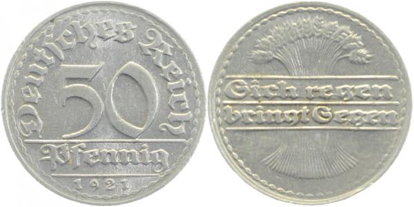 U30121-2.5 50 Pfennig  1921 o. Mzz vz !!! J 301  