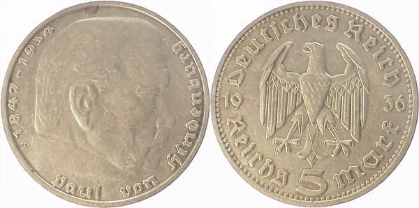 U36036D2.5 5 Reichsmark 36D Mzz wie ein J !!! J 360  