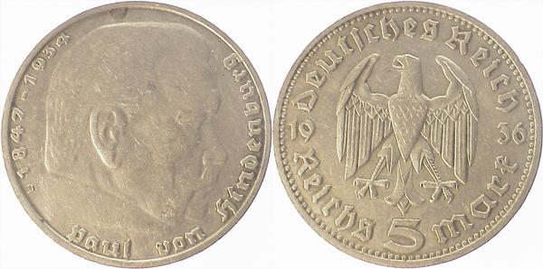 U36036D2.5 5 Reichsmark 36D Mzz wie ein J !!! J 360  