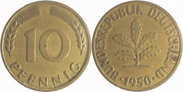U38350-2.6 10 Pfennig  1950 o.Mzz. ss/vz J 383  