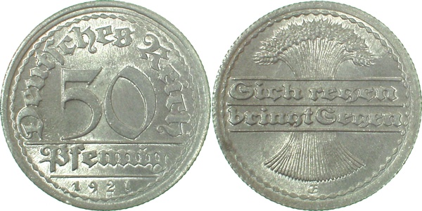 V30121E2.0 50 Pfennig  1921E Durchmesser 23.5mm J 301  