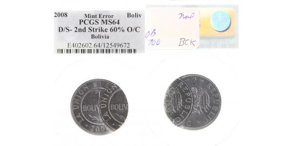 WELTM-BOL-2 1 Bol. 2008  2 x geprägt!!!, MS64  