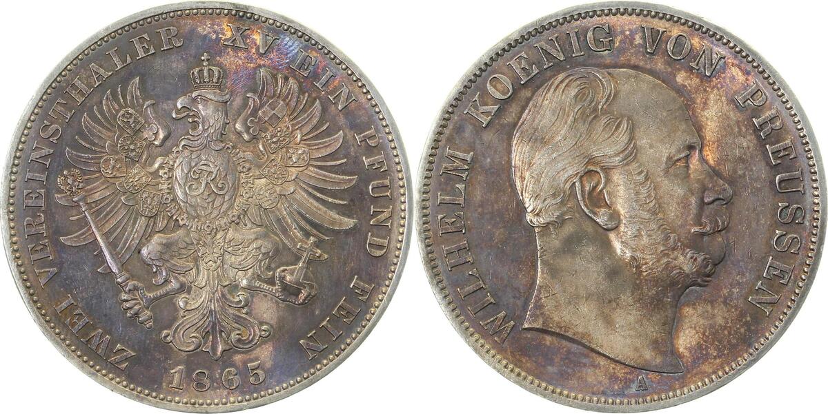 Dth-Pr-1865A-1.5a-GG D.  Preuss-Br. 1865A, Wilh.I, vz/st prooflike,herrl. Patina TOP Dav: 783  