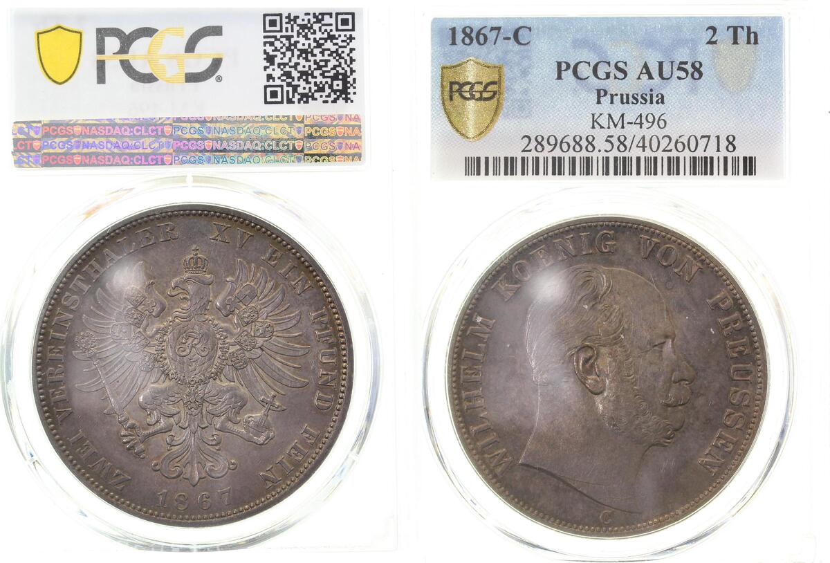 Dth-Pr-1867C-1.8-GG 2 Ver.  Pr. 1867C, Fr.Wilh.III, vz+, PCGSAU58, 40260718 Dav: 771  