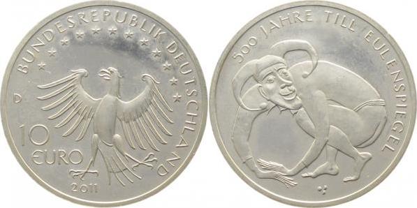 F56311D~1.2 10 EUR 2011D Eulenspiegel auf SILBER statt Ku/ni  16 gr. !!! J 561  