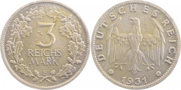 FF34931E~~ 3 Reichsmark  Kursmünze 1931E Fälschung J 349  