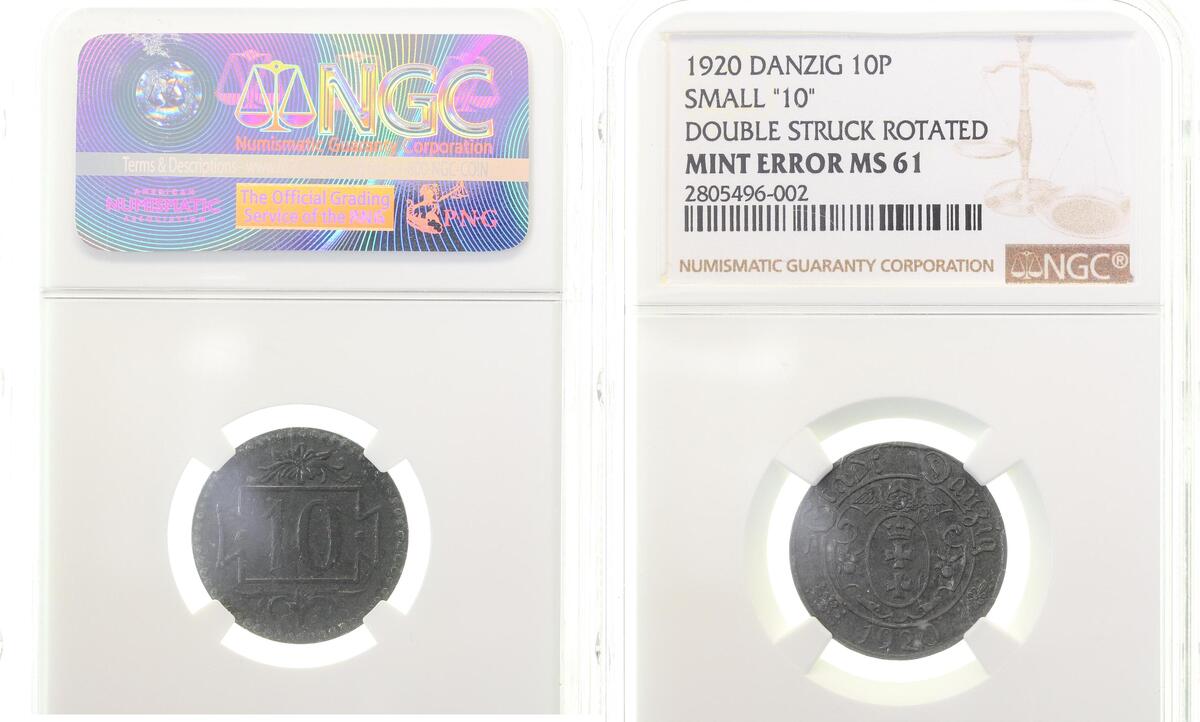 JD01a20-~1.8-P 10 Pfennig Danzig 1920, 2xverdreht gepr., Unikat, NGC 2805496-002 JD1a  