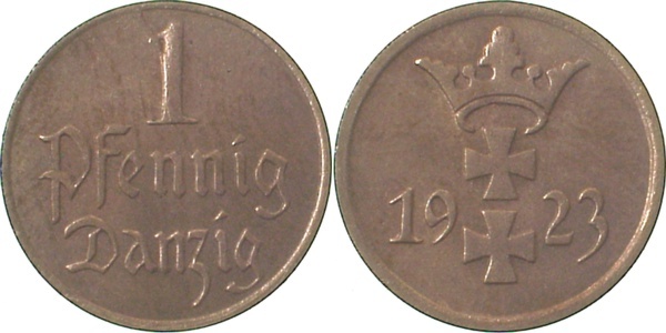 JD0223-~1.2b 1 Pfennig  Danzig 1923 prfr m.Stempelriß !! JD02  