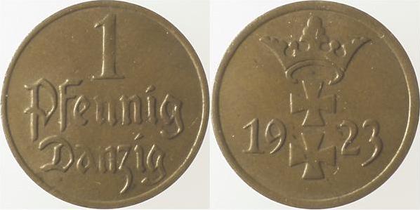 JD0223-~2.5 1 Pfennig  Danzig 1923 ss/vz JD02  